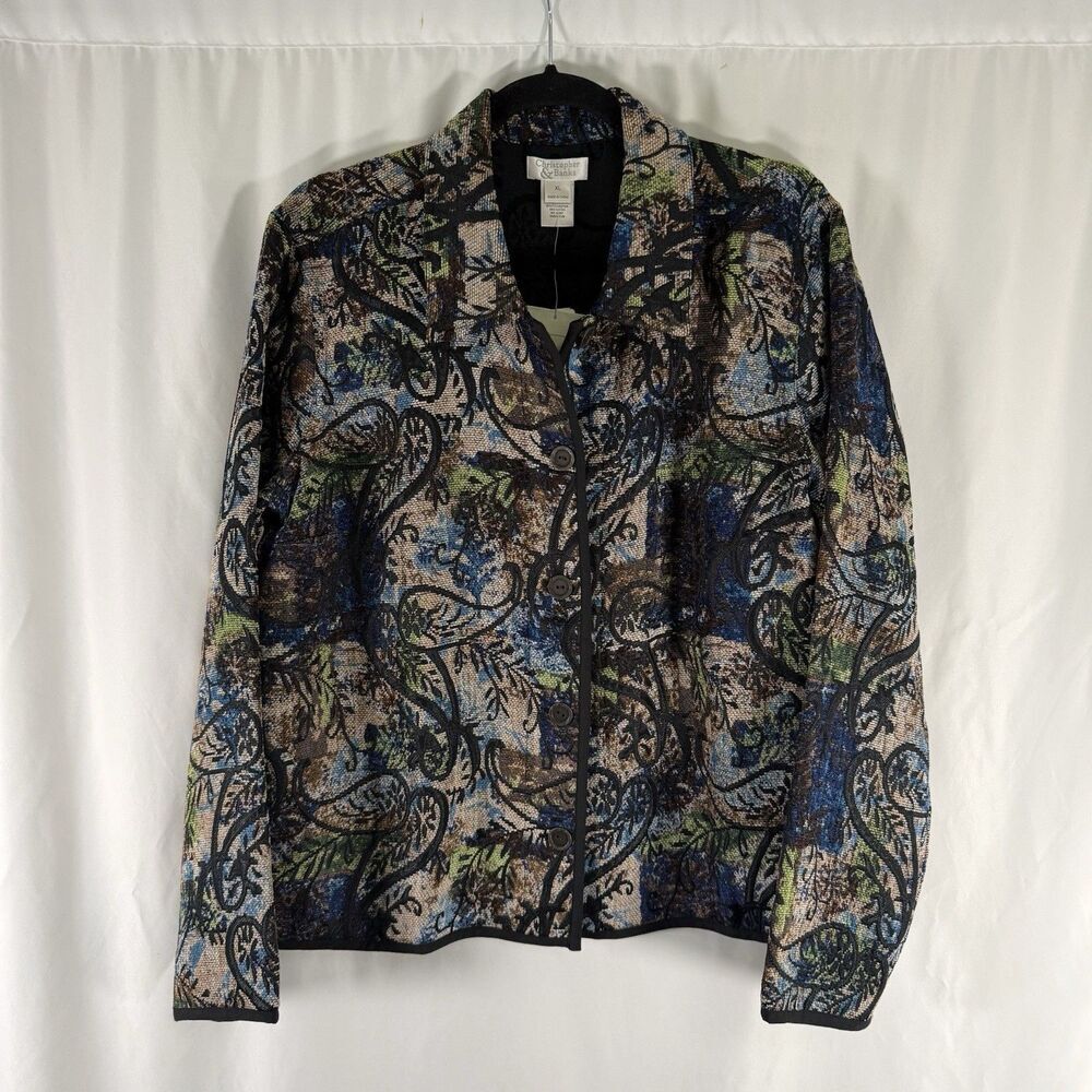 New Christopher Banks Floral Jacket Womens XL Multicolor Reversible Button Front